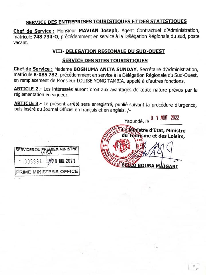 MintourCm's tweet photo. Appointment of officers by the Ministry of tourism and  leisure https://t.co/IawB0VwrIL