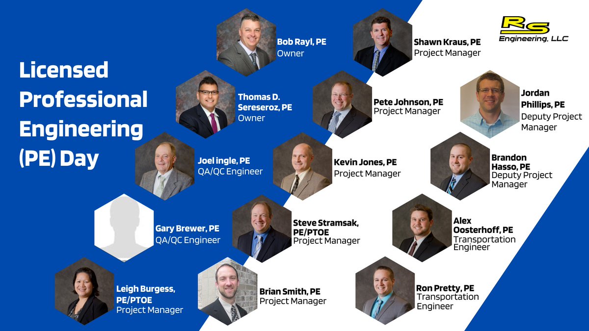 RS_Engineer's tweet photo. Happy National PE Day! RSE is excited to recognize our company's Professional Engineers. Let’s congratulate them on their commitment to protecting public health, safety, and welfare through quality engineering. #TeamRSE #NSPE #LicensedPEday #ProfessionalEngineer #CivilEngineer https://t.co/wJMvhd1I0z