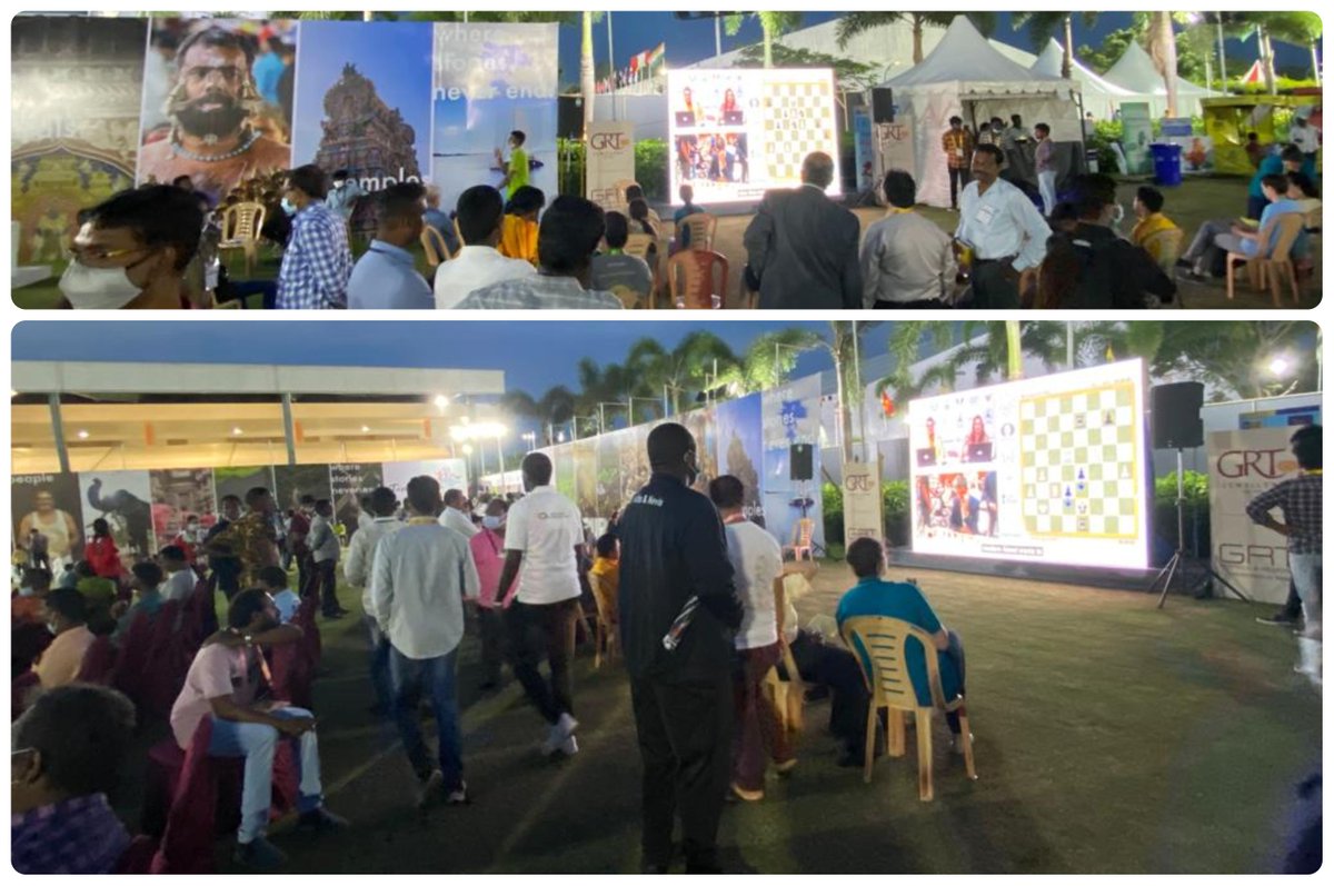 GMJuditPolgar's tweet photo. 🌙Evening photos from #Chennai, India. People are watching the live coverage of the #ChessOlympiad2022 on big or giant screens all over the city - at the venue, at bus stops, everywhere. It's amazing!❤☺️

#FIDEchess #chesscommentary #ChessConnectsUs https://t.co/r4E3UYALcw