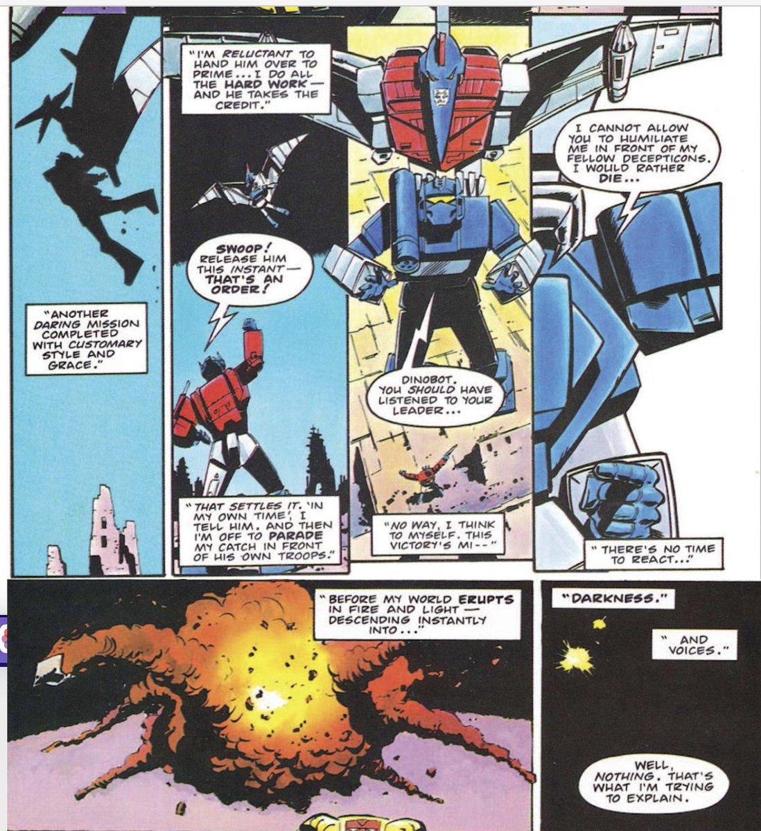 TF_Moments's tweet photo. while in a comatose state, the 5 Dinobots each dream of themselves getting horribly murdered in brutal fashion. 

(Marvel UK annual, 1986) https://t.co/pgbvhTYQuS