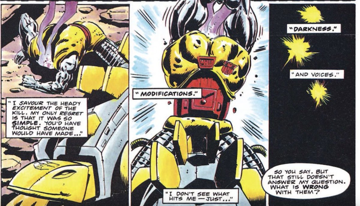 while in a comatose state, the 5 Dinobots each dream of themselves getting horribly murdered in brutal fashion. 

(Marvel UK annual, 1986)