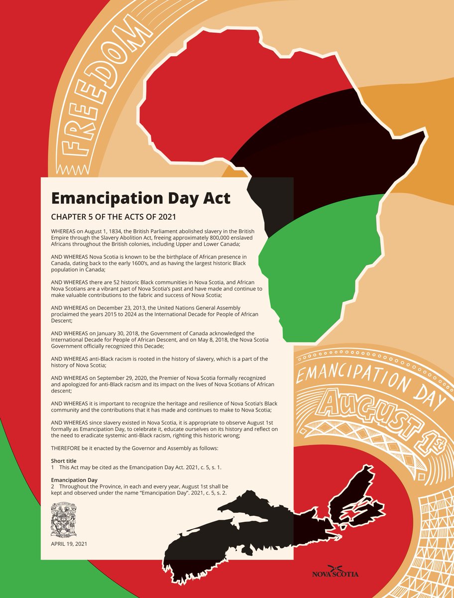 A Nova Scotia #EmancipationDay poster was created for public distribution. Download the poster at: -- English: ansa.novascotia.ca/sites/default/… -- French: ansa.novascotia.ca/sites/default/…