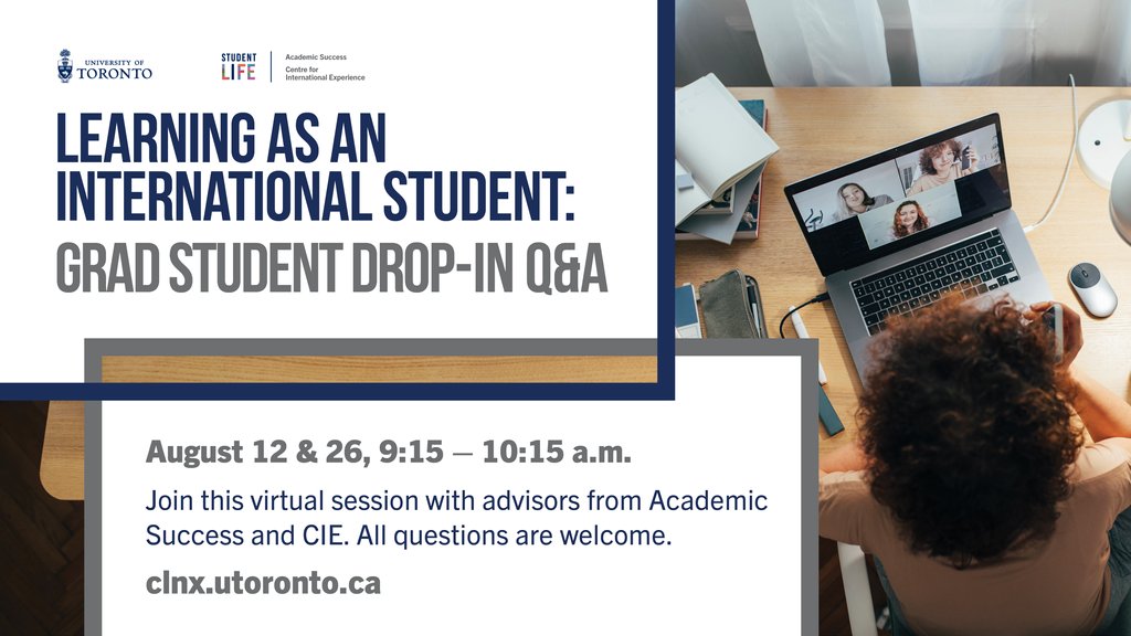 Have questions about the upcoming academic year as an international student? Attend the Learning as an International Student drop-in Q&amp;A sessions! 

Undergrad Q&amp;A:
Aug 19 &amp; Sept 2, 9:15-10:15AM ET

Grad Student Q&amp;A: 
Aug 12 &amp; 26, 9:15-10:15AM ET
