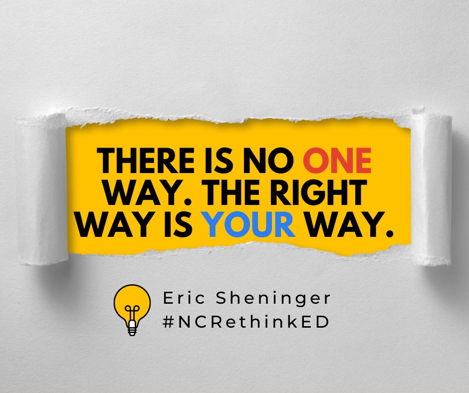 braveneutrino's tweet photo. Eric Sheninger reminds us it's important to remember when Personalizing learning and blending learning. "There is no ONE way. The right way is YOUR way." @E_Sheninger #NCRethinkED #NCBold #NCISTE #NCED #NCDLCN #PLinNC https://t.co/jHXdrBVTCE