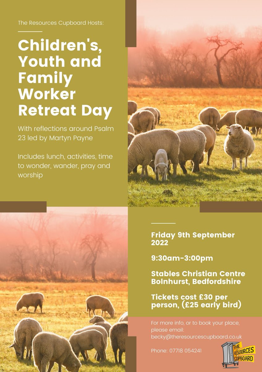 Our friends The Resources Cupboard <a href="/thercupboard/">The Resources Cupboard</a> are holding a retreat day on 9 September for all those who work with children, young people &amp; families within the local church (paid workers &amp; volunteers)
