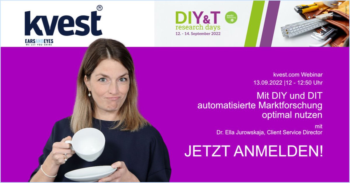 Wir sind dabei! DIY&amp;T-Research days von #marktforschung.de #Webinar am 13.9. "Mit DIY&amp;DIT automatisierte Marktforschung optimal nutzen" Infos und Anmeldung hier: bit.ly/3zUEiG3