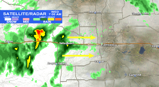 coryedelCTV's tweet photo. Rain/showers west of #yeg in/around #Wabamun and #SebaBeach moving east. Expecting on/off rain and showers in the next 30min and through the day. Risk of thunderstorms this evening and overnight #yegwx #yegtraffic @ctvedmonton https://t.co/ZiYoW5yNuS