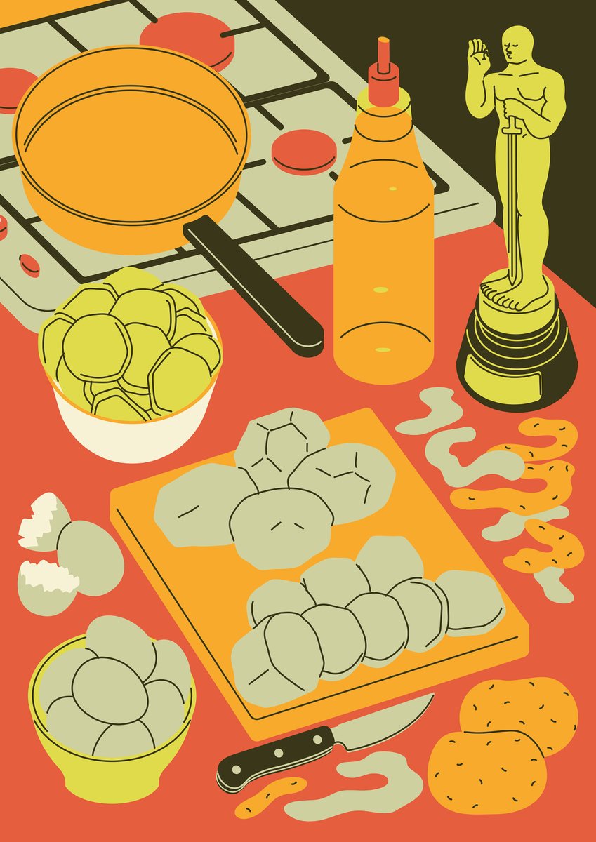 For <a href="/PitmagazineUK/">Pit magazine</a>  The Potato Issue - an article about tortilla in Spanish cinema
AD - @hollycatford 
🖋 - Hester Underhill
.
.
.
.
.
#graphicart #illustration #visualarts #POTATO