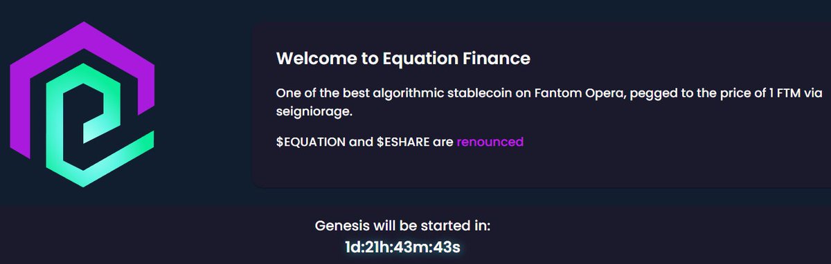 EquationFarm's tweet photo. 💜 Less than 48 hours before Launch of Genesis Pools!

🚀 Launch Date: 05.08.2022 11:00AM GMT

💚 Stealth and Fair Launch
💙 Renounced ownership

#tombfork #tombfinance #FORK #Fantom #tombforks #Fantom #FTM #altseason  #crypto #tomb https://t.co/qvJ3fdgYwC