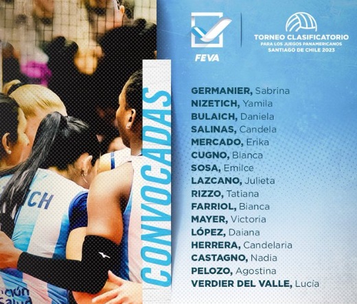 #Voley 🏐 #PrePanamericano2023

<a href="/Voley_FeVA/">Voleibol Argentino</a> publicó la lista de #LasPanteras 🐆 y el cronograma para disputar el torneo que clasifica a los #JJPP <a href="/santiago2023/">Santiago 2023</a>

Será en #SanJuan 🏟️ en el #EstadioUPCN y las rivales son Colombia 🇨🇴 y Perú 🇵🇪