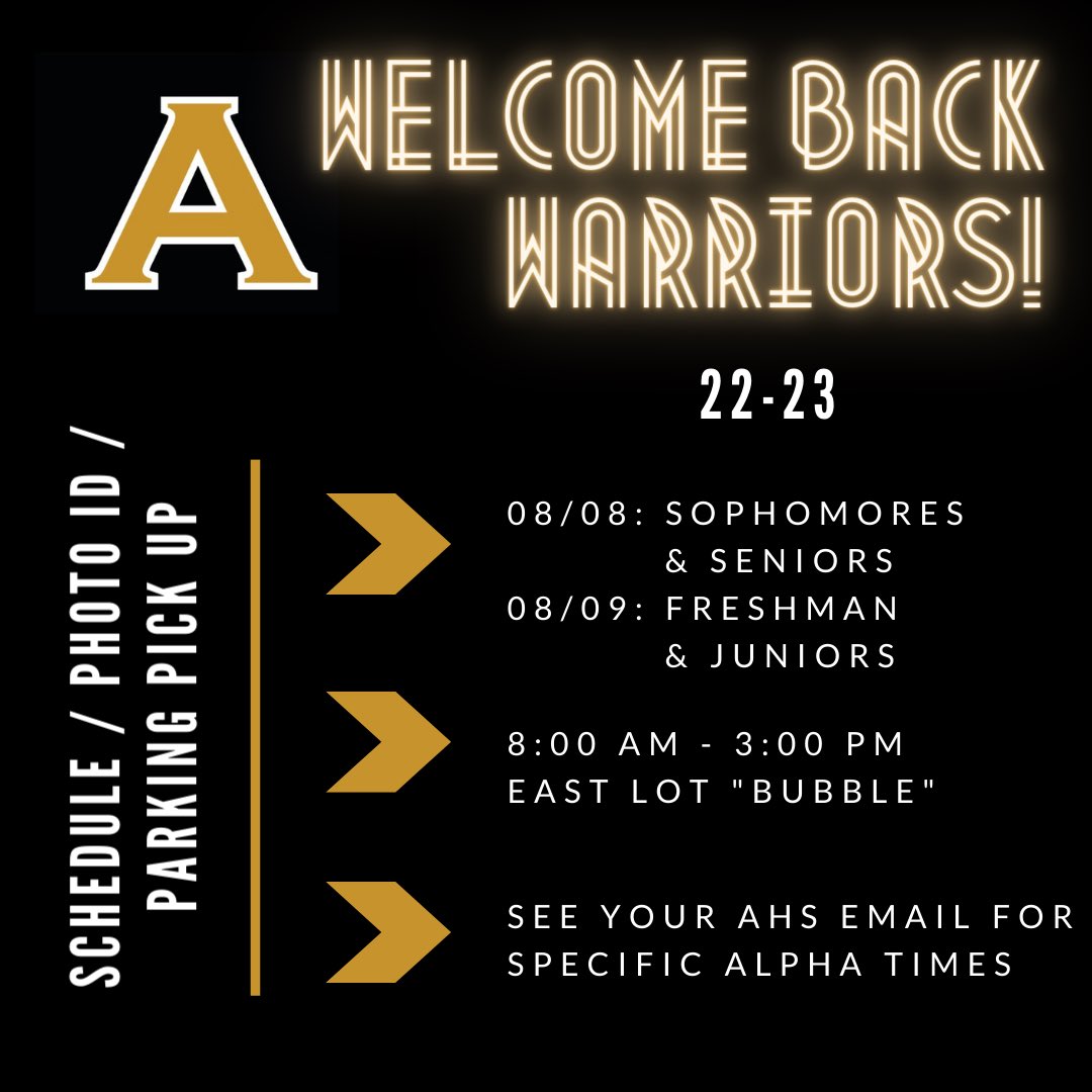 ahswarriors's tweet photo. Hey Warriors, it’s almost time!
See you next week! https://t.co/w8v1Pbad9k