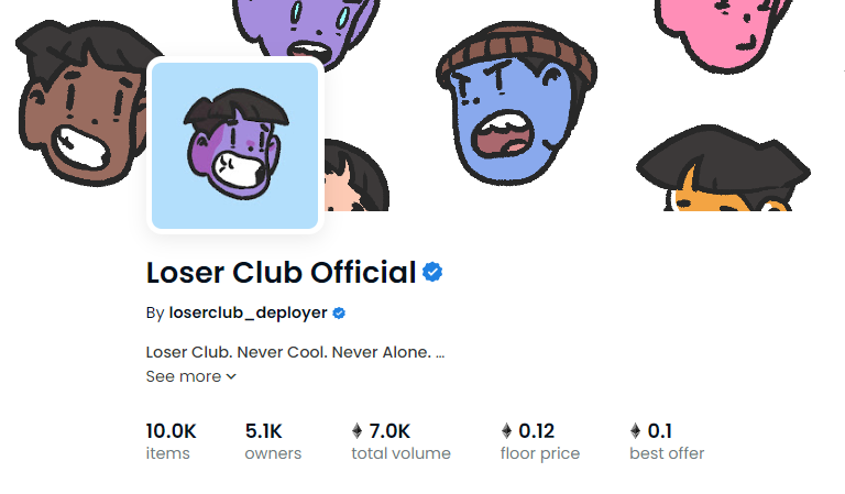 0.12 floor for <a href="/loserclubreborn/">Loser Club</a> is literally your easiest bet on a long term brand &amp; team to journey yourself into web3 with. 

with $ETH coming down do not fade this entry, there is literally only 700 listings &amp; the best community awaits you.

join us.