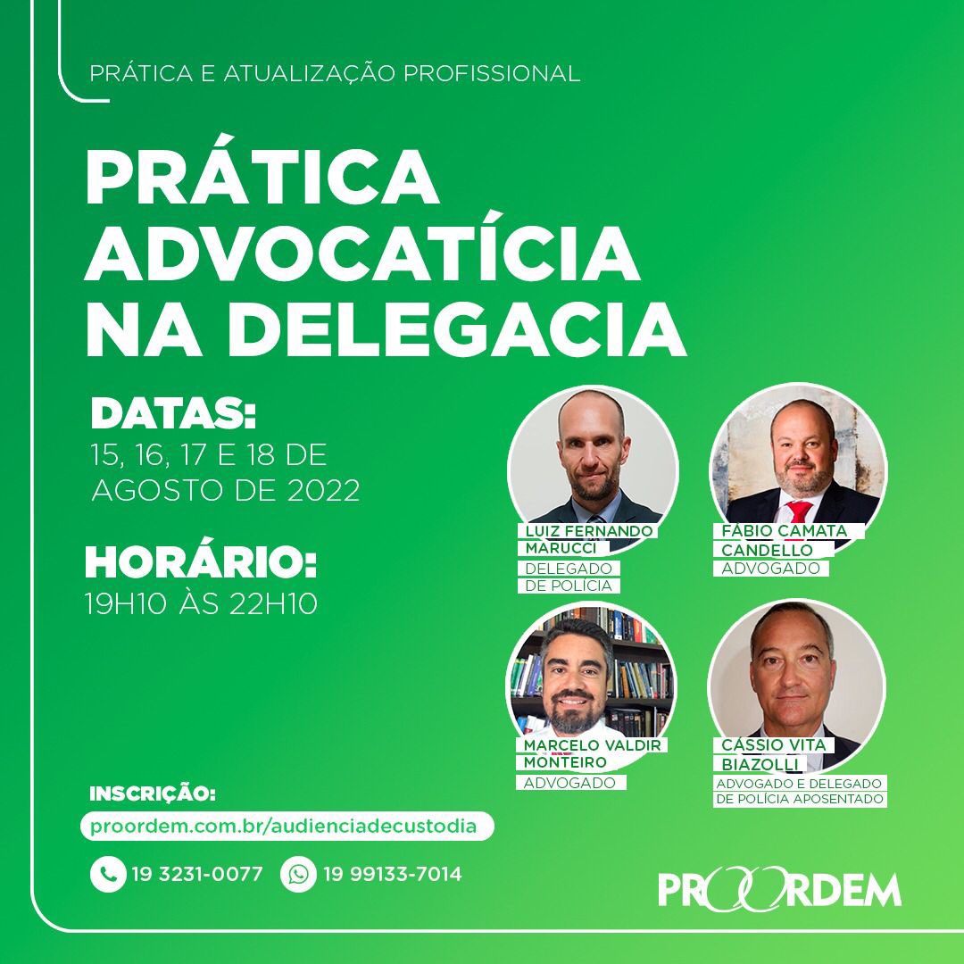 marcelovaldir's tweet photo. PRÁTICA ADVOCATÍCIA NA DELEGACIA DE POLÍCIA
📍curso PRESENCIAL em Campinas/SP, na Av. Júlio de Mesquita, no PROORDEM.
🗓dias 15 a 18 de agosto.
⏰das 19:10 às 22:10.
#direitopenal #processopenal #praticapenal #praticaadvocacia #direitopenalemdebate #praticacriminal https://t.co/wsrjNUhFo0