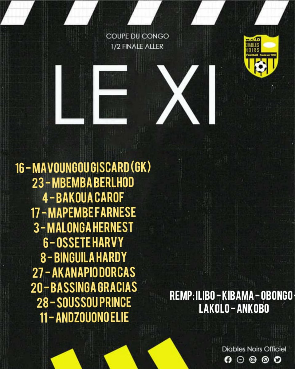 DiablesNoirs's tweet photo. Coupe du Congo |
𝗗.𝗡 🆚  𝗖𝗔𝗥𝗔

🗒️ Notre 11 de départ ✅
#𝗧𝗦𝗔𝗞𝗔𝗟𝗔 | 𝗔𝗹𝗹𝗲𝘇𝗹𝗲𝘀⚫ https://t.co/ffQSr1IOxQ