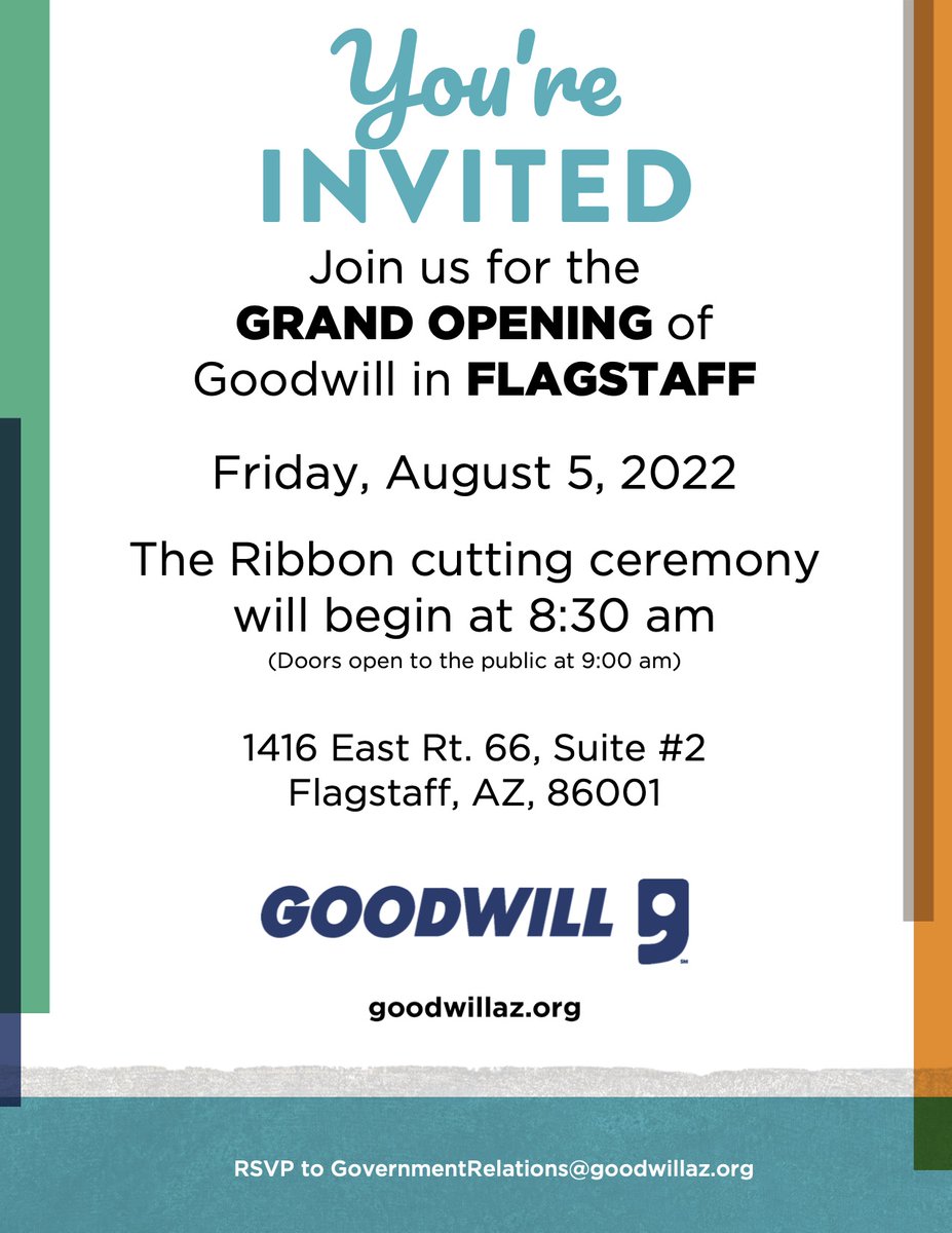 EconaAZ1's tweet photo. Goodwill of Northern and Central Arizona is opening another location in Flagstaff! Stop by and do your shopping at the newest location.🤩
We will see you there!🌟
#Goodwill #GrandOpening #RibbonCutting #Flagstaff #EconomicDevelopment #NorthernArizona #ECoNA https://t.co/jEcLj9gJdW