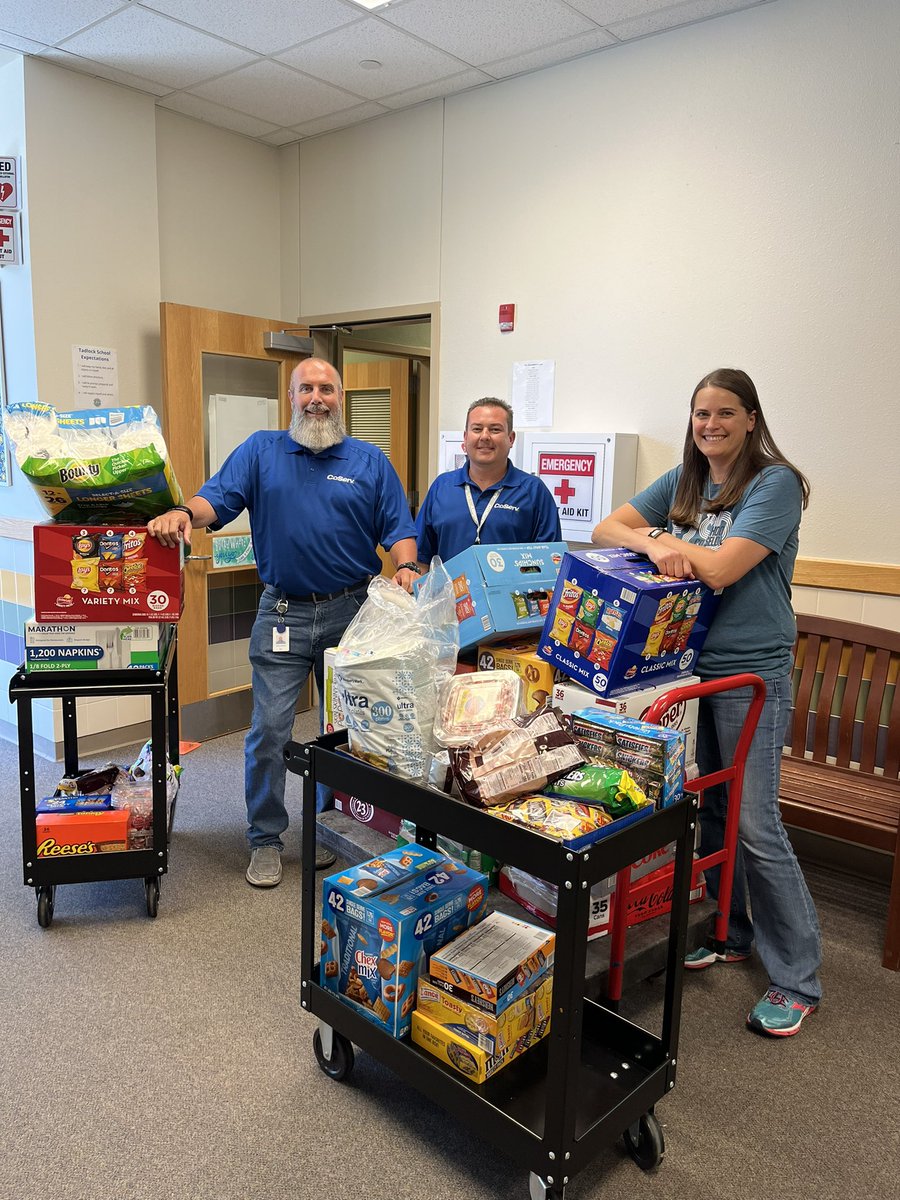 Thanks to our AMAZING community partner <a href="/CoServ/">CoServ</a> for blessing our staff with snacks to get us through the school year! We appreciate the #Coservcommunity <a href="/TadlockElem/">TadlockElem</a>