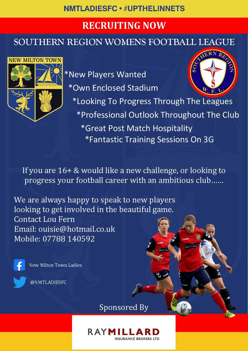 NMTLADIESFC's tweet photo. Come and join us! Friendly, talented team awaits. Best Stadium and post-match hospitality are just bonuses!
@HampshireFA_WAG @SthRgnWFL @WoSoRecruitment @findaplayer
🔴🔵 #UpTheLinnets https://t.co/gBiPRibf7n