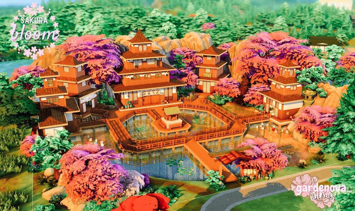 Japanese fantasy Village for @kindaaanime 's #sakurainbloomcollab! 
#sims #sims4 #thesims4 #showusyourbuilds #simsbuild #simsnocc