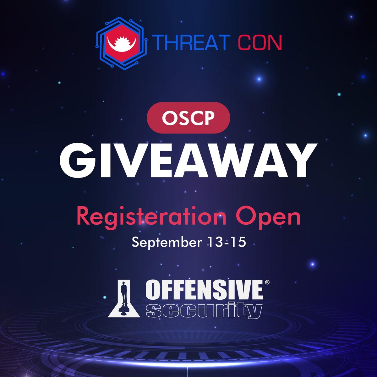 THREAT CON (@threat_con) on Twitter photo 📢📢 Giveaway alert‼️
🎉 Retweet Like and Follow get a chance to 🎊 win the 🎁 <a href="/offsectraining/">OffSec</a> PEN-200 course + 90 days of lab access  + one OSCP exam attempt. 
The #Giveaway will only be up until the 📅15th of AUGUST so hurry up‼️
#cybersecurity #infosec #THREATCON2022 📢📢 Giveaway alert‼️
🎉 Retweet Like and Follow get a chance to 🎊 win the 🎁 <a href="/offsectraining/">OffSec</a> PEN-200 course + 90 days of lab access  + one OSCP exam attempt. 
The #Giveaway will only be up until the 📅15th of AUGUST so hurry up‼️
#cybersecurity #infosec #THREATCON2022