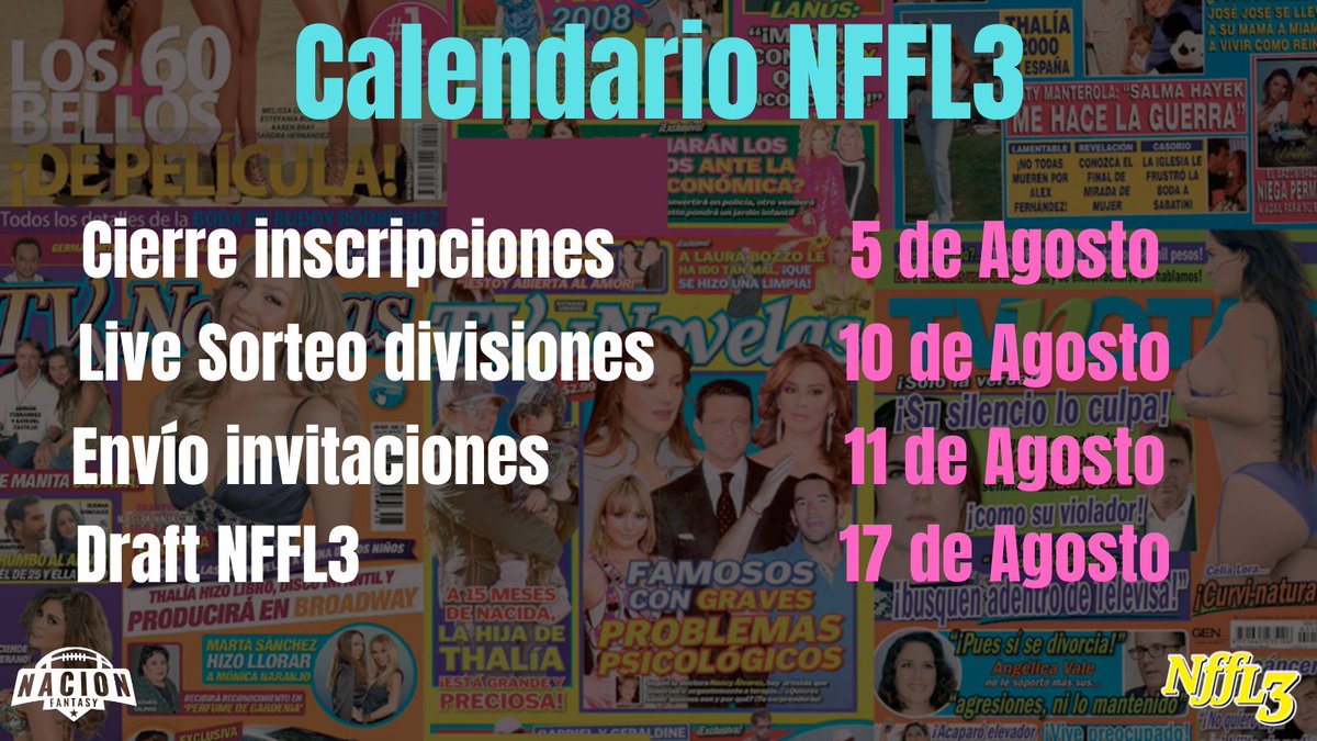 NacionFantasyMx's tweet photo. No te pierdas la oportunidad de participar en la #NFFL3, la liga #FantasyFootball más chida del mundo mundial!
Quedan 2 días de inscripciones!
Gracias a los que ya se inscribieron, ya superamos los participantes de la #NFFL2!
👇
https://t.co/WvcEdqG38C
#ElFantasyEstaChido https://t.co/M1dygcjEQW