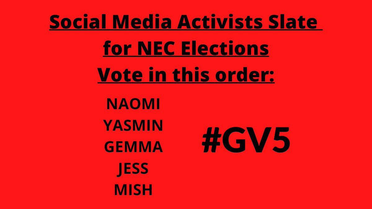 @JessicaLBarnard @PeoplesMomentum @mish_rahman @gembolton @Yasmine_Dar I’m voting for the #Grassroots5 that includes @Naomi4LabNEC ✊