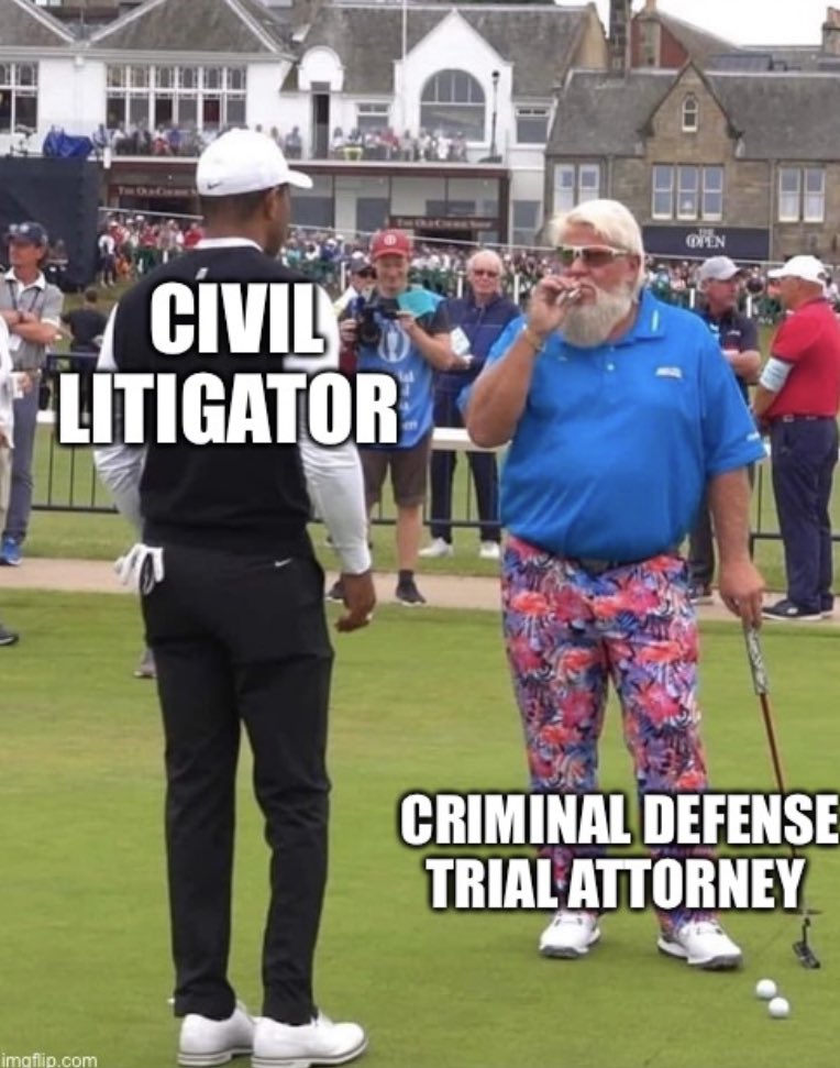 Civil: “judge we have several motions that we need half a day to argue”

Criminal: “let’s put 12 in the box and tee this bitch up”.