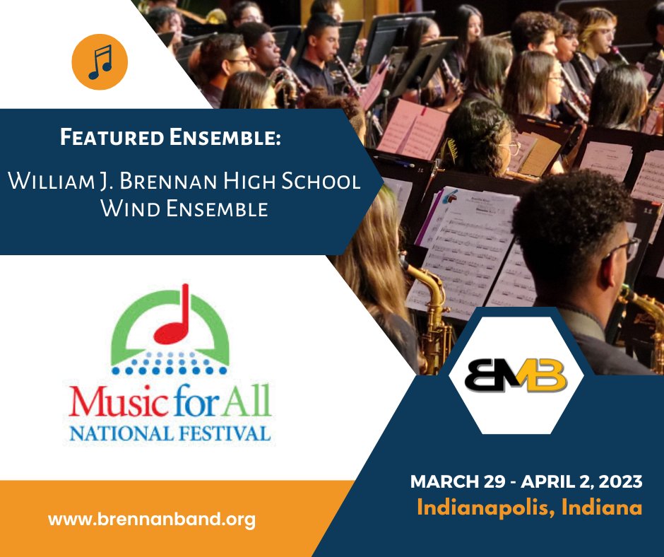 BrennanBand's tweet photo. The William J. Brennan High School Wind Ensemble was selected as a Featured Ensemble for the @musicforall National Festival in 2023. We will be Indianapolis bound for a featured concert this March! See you in Indy! #MFA #FeaturedBand @NISD @NISD_FineArts https://t.co/opdb3wdqxQ