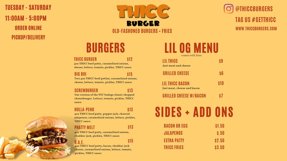 thiccburgers's tweet photo. Y’all tryna #getTHICC?? Come see us at Sweet Auburn Market (209 Edgewood Ave)! You can find us inside of O Mi Ga Kitchen slangin’ our burgers daily. Pick up + dine in available. New menu items and delivery coming SOON! https://t.co/2tCBPwPIm4 🫶🏾🍔 https://t.co/gxoKESipyf