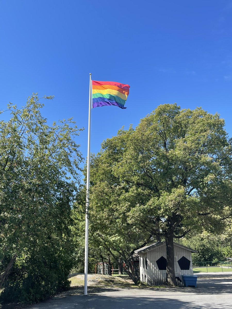Nybohovsskolan och Stockholms stad hissar regnbågsflaggan för hbtq och alla människors rättigheter 🏳️‍🌈☀️💜 #nybohovsskolan #hbtq #mänskligarättigheter <a href="/Stockholmsstad/">Stockholms stad</a>