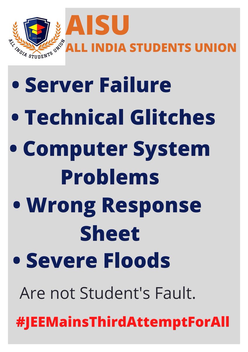pkkj2606's tweet photo. We want justice
@narendramodi
@DG_NTA
@dpradhanbjp
student's future is based on this exam. We have faced genuine problems like server issue , wrong result display how demotivating it is for students atleast postpone or give extra attempt
#JEEMainsThirdAttemptForAll https://t.co/osBMbuxYM8