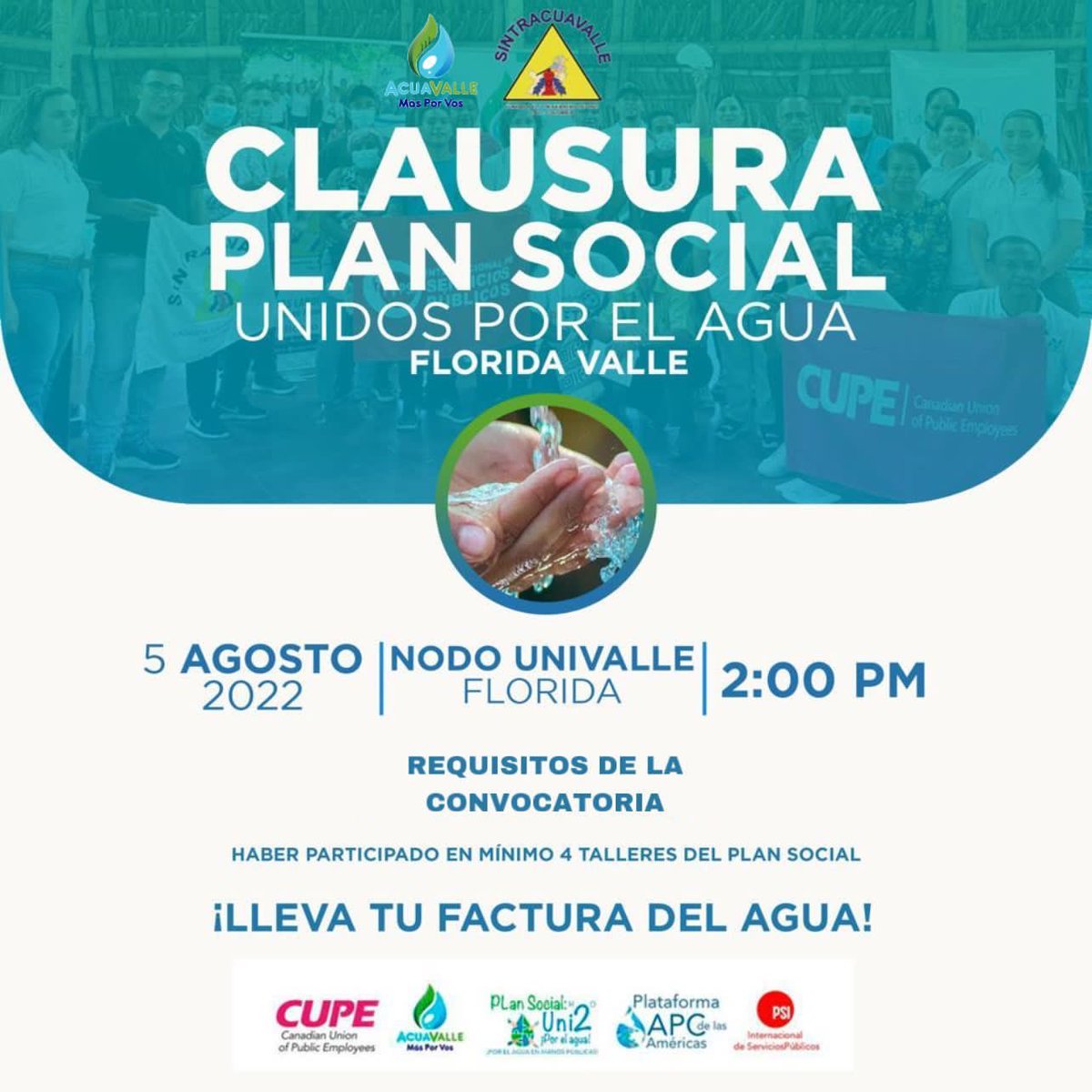 👏🏼👏🏼Próximo viernes acto de clausura Plan Social Unidos por el Agua, gran proceso de sindicalismo social en defensa del agua y la vida 💪🏼💪🏼💪🏼👏🏼👏🏼