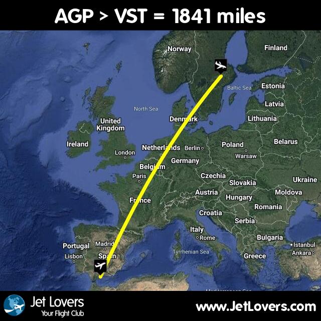 trivsel_torsten's tweet photo. My flight #85 on #JetLovers: AGP > VST - another 1841 miles in the air! https://t.co/qdYYmK0bWn https://t.co/cVn0z3ItFp