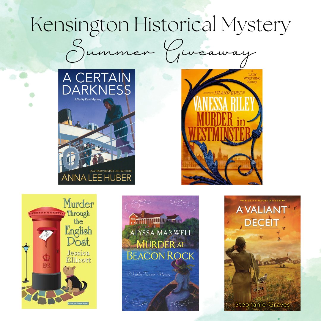 AnnaLeeHuber's tweet photo. Giveaway! Enter to win 5 fabulous new and upcoming historical mysteries from @KensingtonBooks, including #veritykent Book 6, and the latest by @VanessaRiley, @JessicaEllicot2, @Alyssa__Maxwell, &amp; @a_goodnight.  
Enter at https://t.co/39cW16Gysq
@BTC_Books Ends 8/9. https://t.co/JGW4rB9RKP