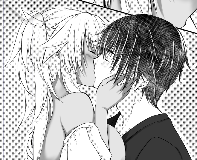 今日もキスシーン仕上げました 