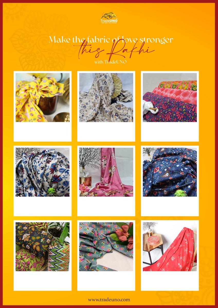TradeUNO_India's tweet photo. Make The Fabric Of Love Stronger This Rakhi With #tradeuno
#fashion #textile #Monsoon2022 #IndiaAt75   #fashionblogger  #startups  #SalaamMSME  #TextileArt  #fabric  #Trends   #startup  #ceo #fashionstyle #rakhi2022 #Rakhi #RakshaBandhan #sale https://t.co/4e4rmsmUZT