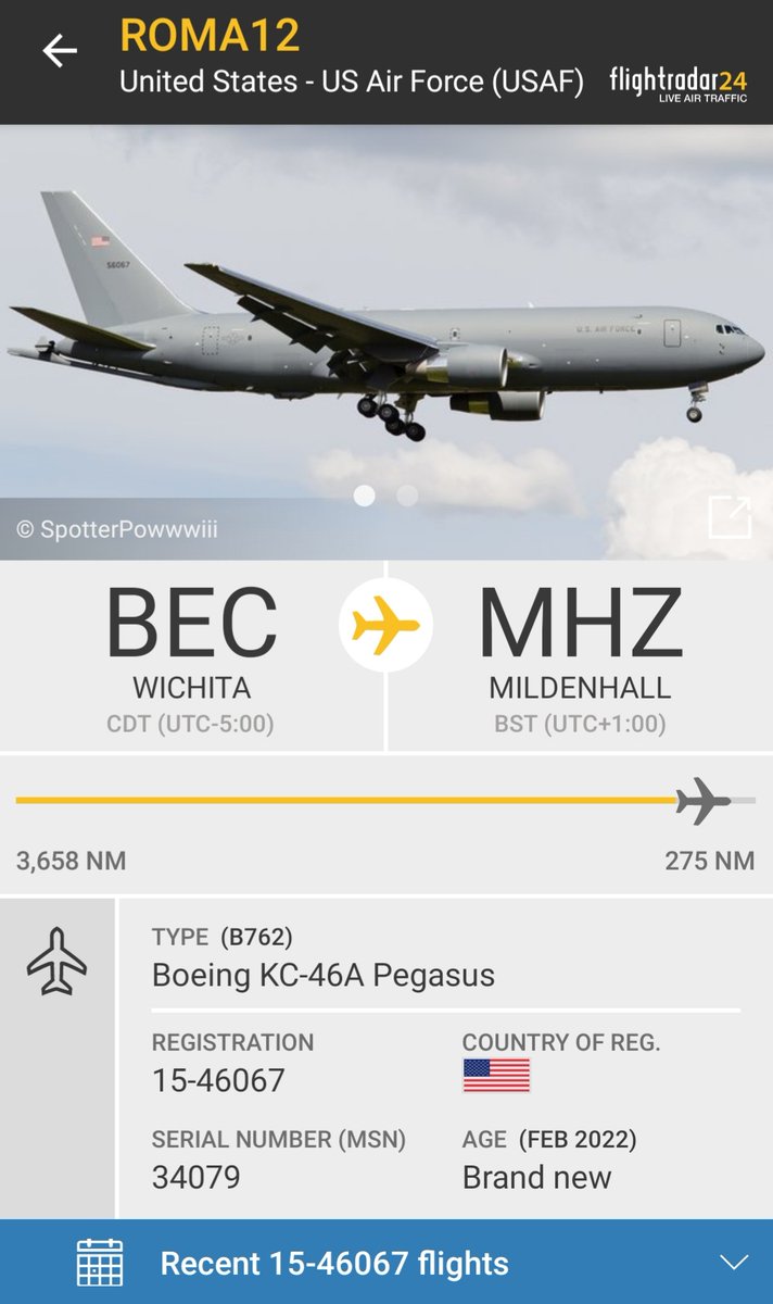 BloodyPolitics's tweet photo. That's young #ROMA12 KC46 Pegasus calling in at Prestwick after tanking 6 VT #F35A s back to the US. Job done. ✌🇺🇸

I heard it above the rain clouds. 

15-46067
#avgeek https://t.co/MTiPrd2Qhp