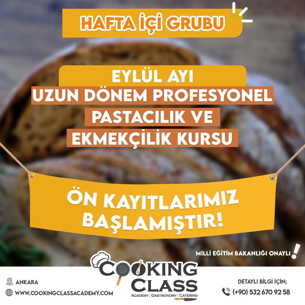 CookingClassA's tweet photo. Uzun Dönem Profesyonel Pastacılık ve Ekmekçilik Kursumuzun Ağustos ayı kontenjanı dolmuştur. İlginiz için teşekkür ederiz. 
Eylül ayı yeni dönem için başvurunuzu yapabilirsiniz.
.
.
.

#cookingclassacademy #pastacılıkeğitimi #aşçılıkeğitimi #mutfaksırları #ekmekçilik https://t.co/FWzSx0mR9m