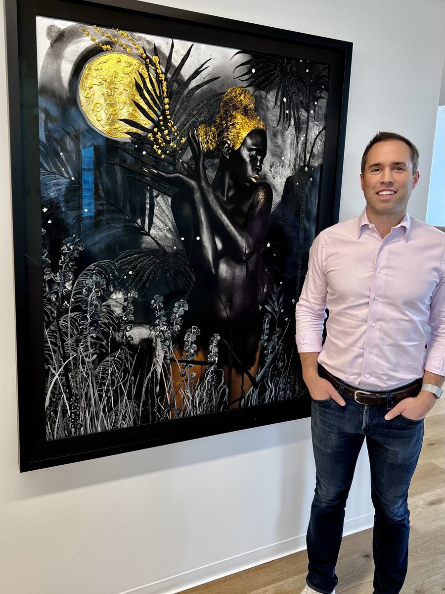 Lina Iris Viktor’s work I. Know we will be reborn amongst the stars. Ex Nihilo. hangs in the @CRG_Real_Estate office. It brings to mind royalty and mystery every time I see it. I am thrilled to have Lina’s powerful work of art in our CRG office. #artcollection #art #LinaViktor