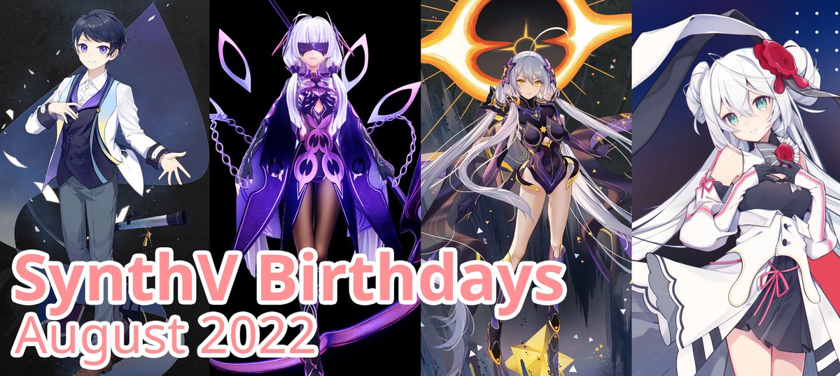 SynthVNews's tweet photo. Roadmap for SynthV birthdays in August:

August 7th - Muxin (First demo)
August 12th - Minus (First demo)
August 12th - Stardust
August 18/19th - Eleanor Forte

#牧心 #星尘Minus  #星尘 #EleanorForte #SynthesizerV #五维介质 #MEDIUM5 #VOLOR https://t.co/DX7wxzkTai