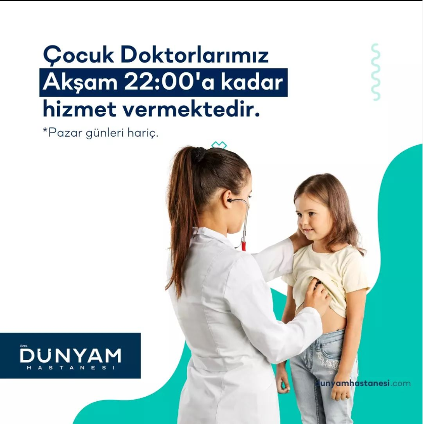 Çocuk Doktorlarımız Akşam 22:00'a kadar hizmet vermektedir.

✔ Detaylı bilgi ve randevu almak için bizimle iletişime geçebilirsiniz.

🌐 dunyamhastanesi.com
📞 0 (352) 207 77 77
📲 0 (505) 003 15 00