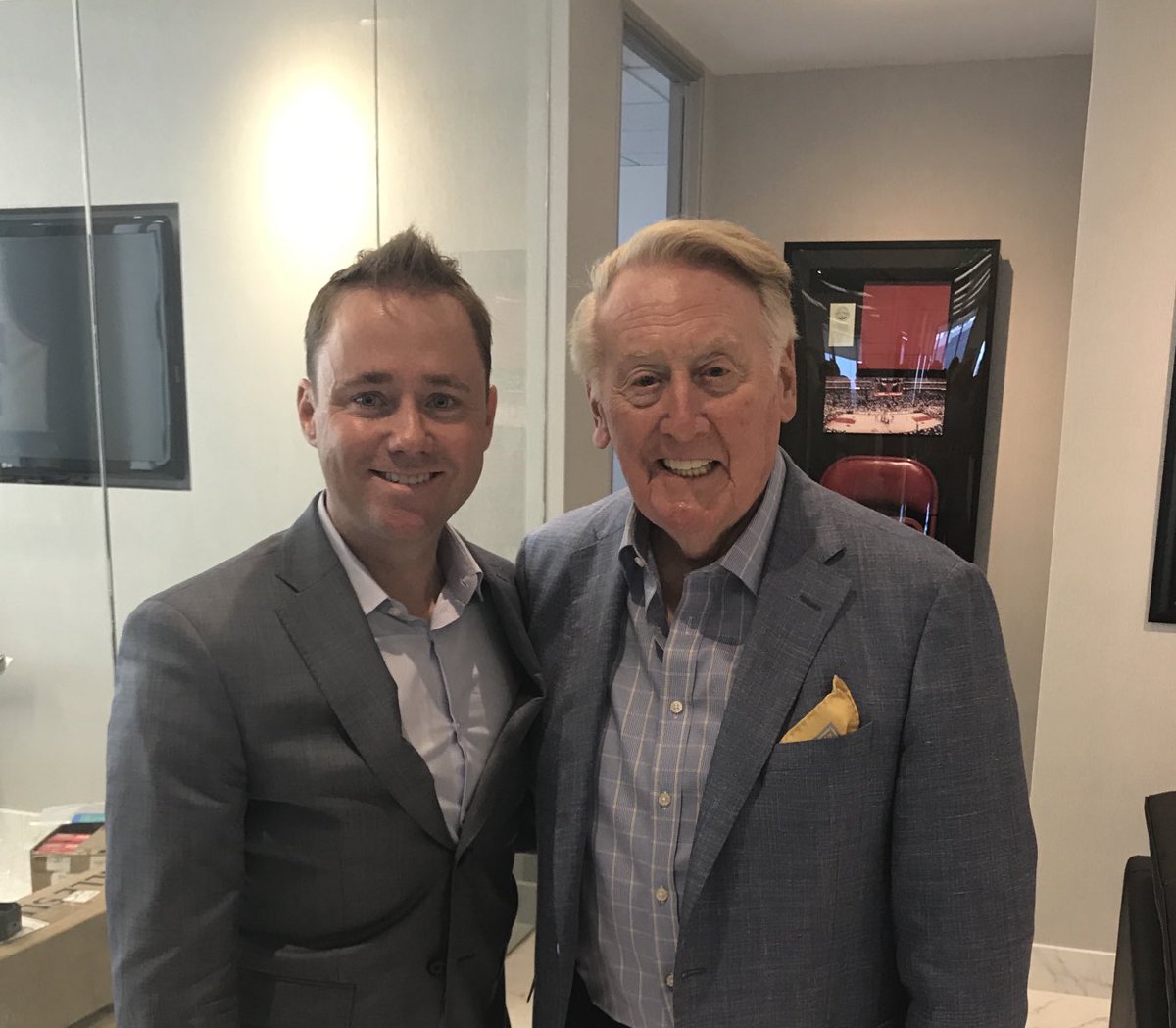 JD_Sully's tweet photo. Vin Scully was as kind in real life as he was on the air.  When I called him Mr. Scully, he quickly responded, “call me Vin”.  Went out of his way to make everyone in the room feel special.  The greatest broadcaster to ever live. https://t.co/xErVT8Xax5