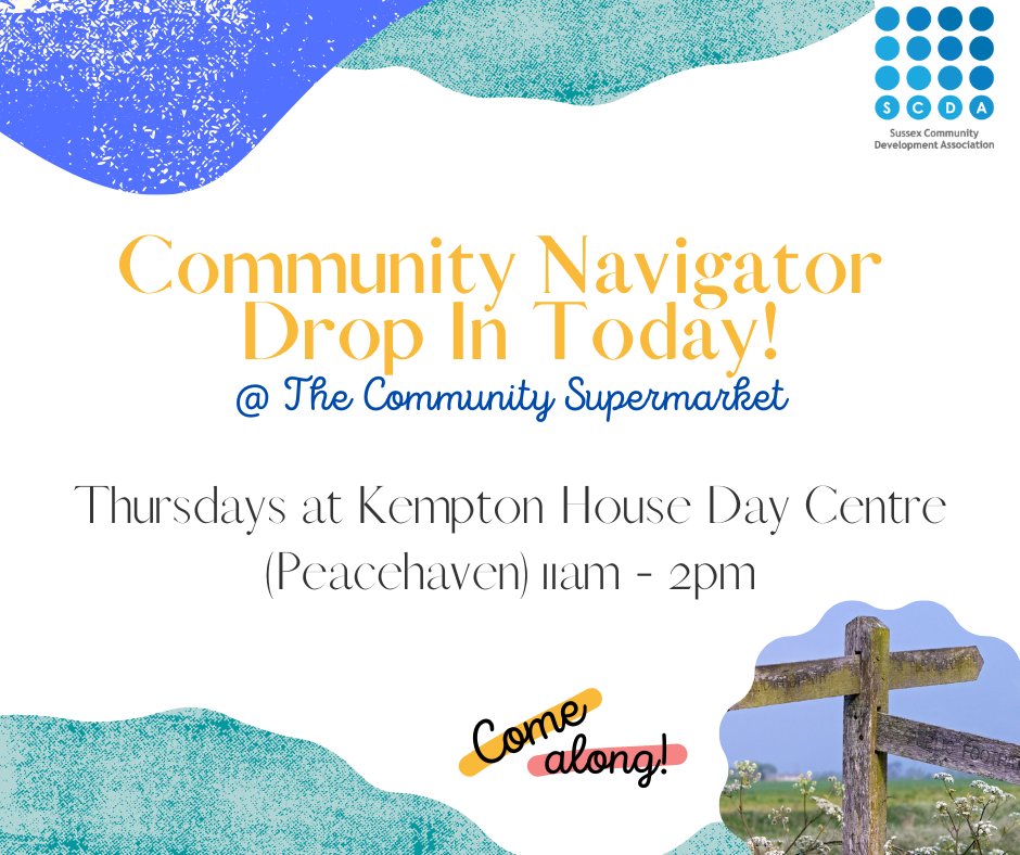 SCDAAdvice's tweet photo. Don't forget our Community Navigators are at Peacehaven Community Supermarket today! Drop by to collect some food and have a chat 👋🍏 #communitysupport #advicehub https://t.co/1PbbRVpu85