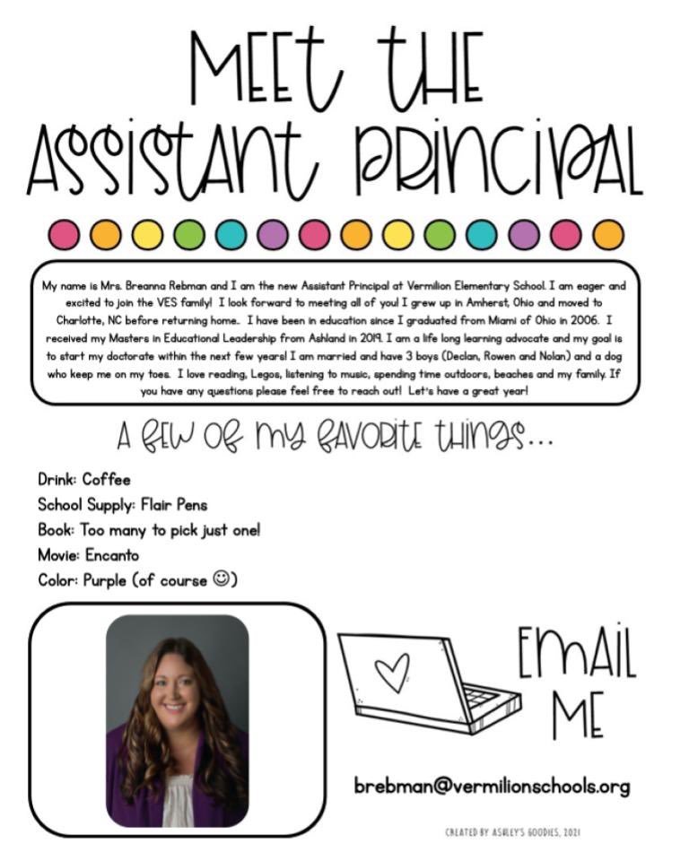 VESAsstPrin's tweet photo. I am so excited and honored to be joining the VES family! I cannot wait to meet all of our students, families and staff! Tell me a little bit about you in the comments! #VEScan @VermilionSchool https://t.co/SIRh6czUxk