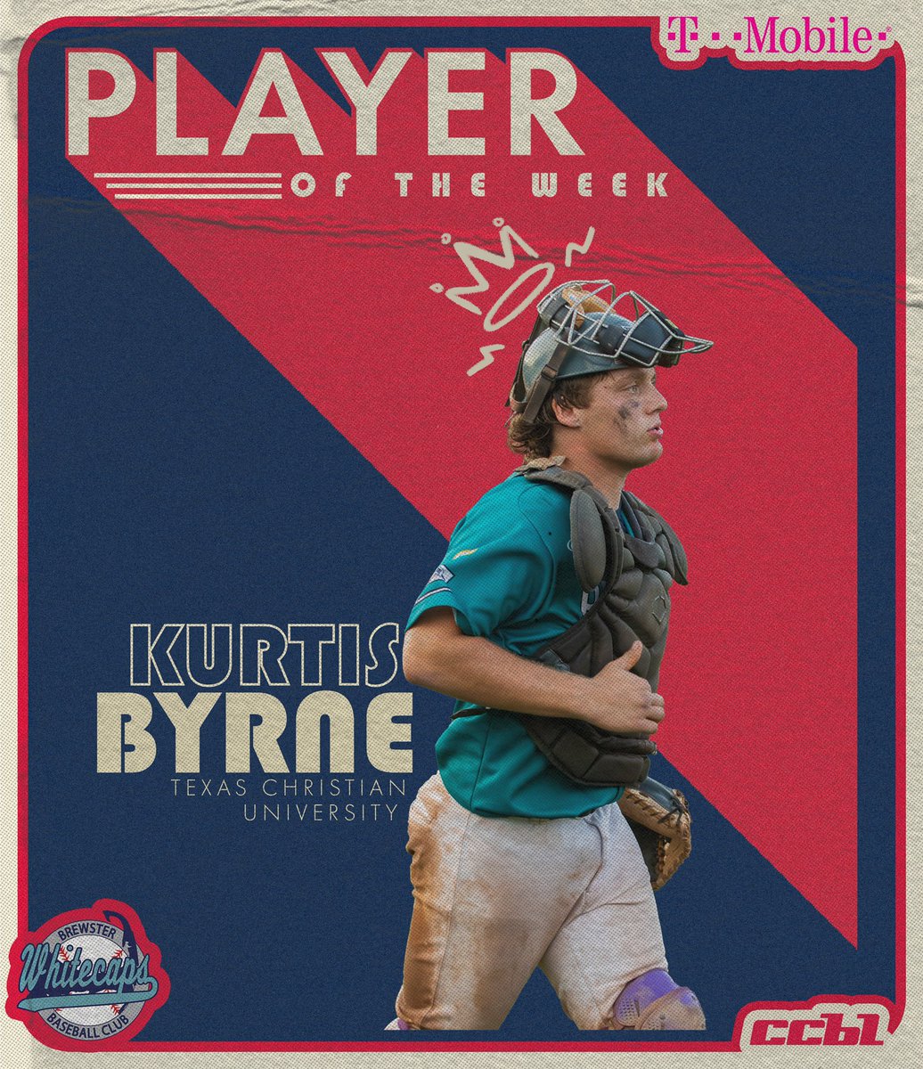Congratulations to your <a href="/TMobile/">T-Mobile</a> Player of the Week, Kurtis Byrne (<a href="/TCU_Baseball/">TCU Baseball</a>/@WhitecapsCCBL).

Stats:
.529 AVG
.556 OBP
1.235 SLG
3 2B
3 HR
9 RBI

✍️: bit.ly/3PXYX1h
📸: <a href="/kendallmay_/">kendall may</a>