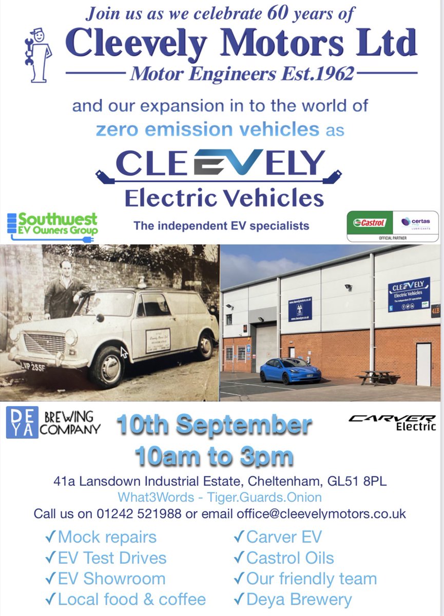 cleevelyev's tweet photo. 🗓 Save the date🎂Celebrate with us 👋🏻 Come and say hi 📦 Product launches🔧 Speak to the techs and see what we do🍻☕️🍕 Local food and drink 🚗💨🍃 EV meet, information and test drives #evmeet #education @deyabrewery @ritualcoffee @GSFCarParts https://t.co/aM56Nwse0L