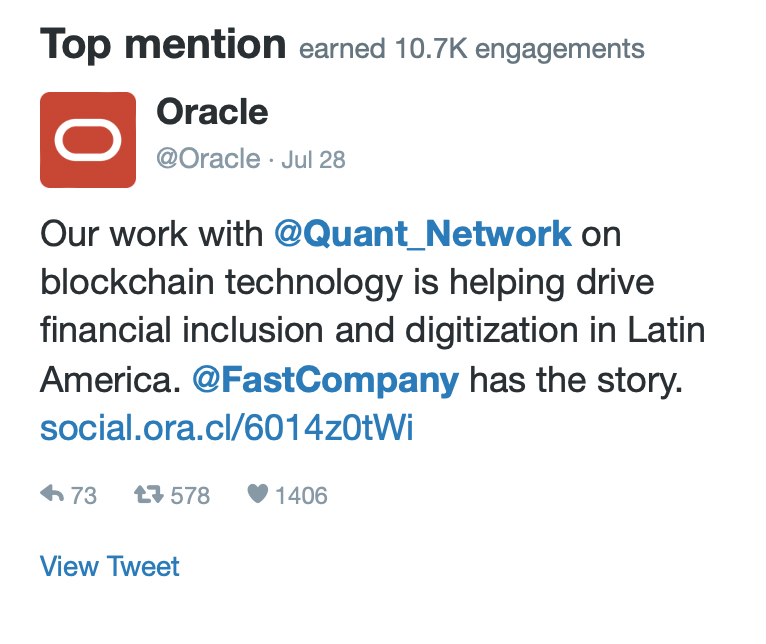 Thank you for being our 'top follower' in July, <a href="/Oracle/">Oracle</a>. And for tweeting our 'top mention'.

We're looking forward to more collaboration in the future...