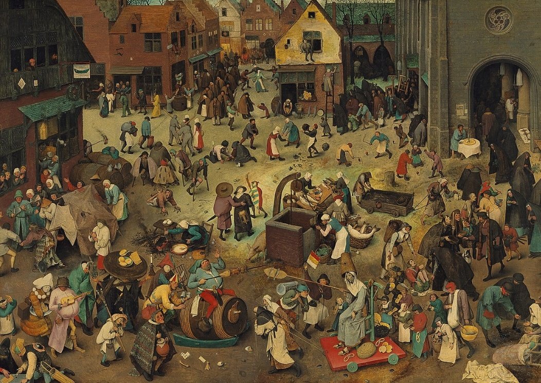Si hay algo que me encanta sobremanera es recorrer con la mirada las pinturas de Pieter Bruegel el Viejo.
Y hoy la vais a ver conmigo.

Os presento 'El combate entre don Carnal y doña Cuaresma', óleo sobre tabla de roble pintado en 1559.