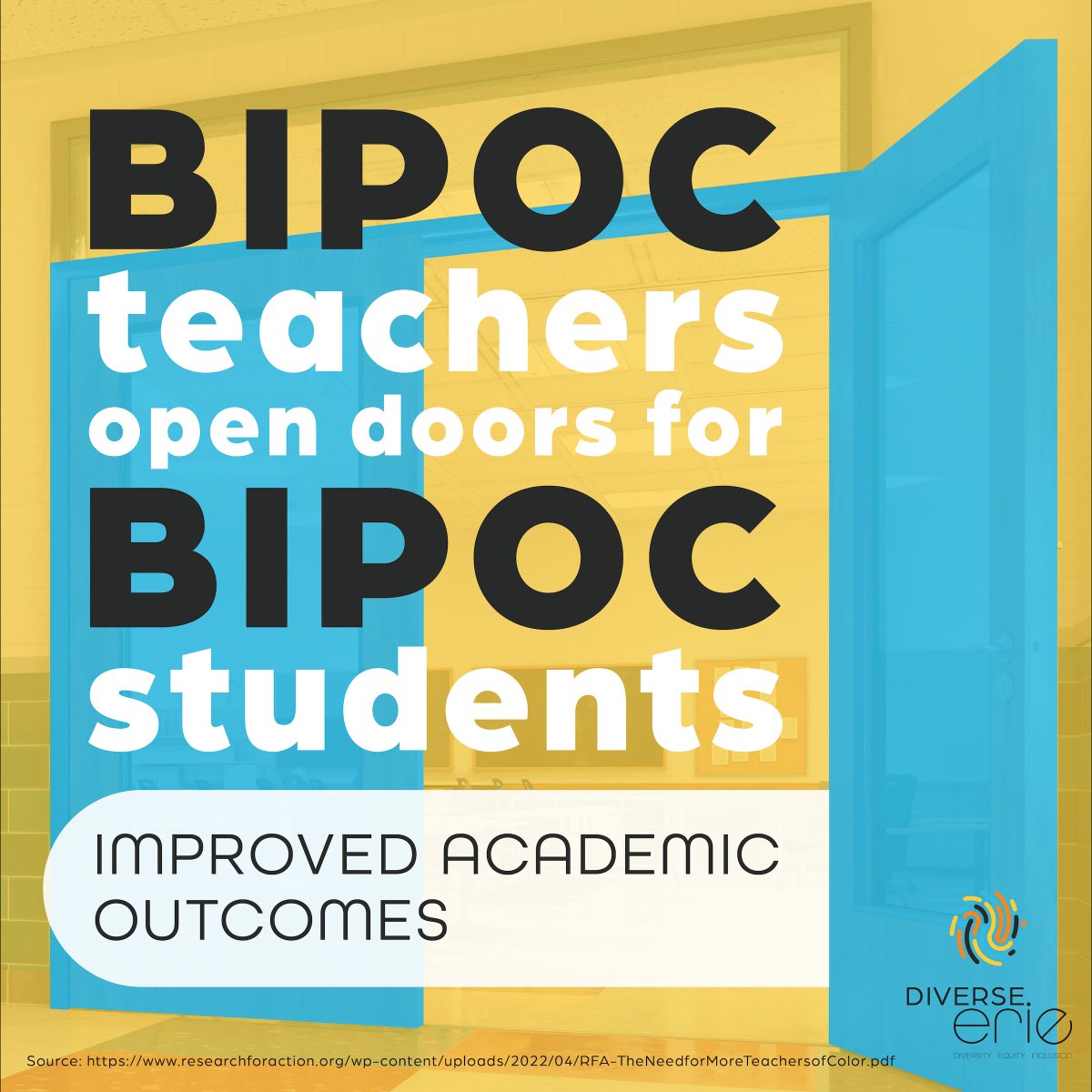 DiverseErie's tweet image. Majority of educators are white but studies show that a representative workforce can improve outcomes for BIPOC students—empowering them to be confident and dream big. #RepresentationMatters —Join the #DiverseErie convo. #RoleModelEffect #DEI #WeNeedBlackTeachers @Research4Action