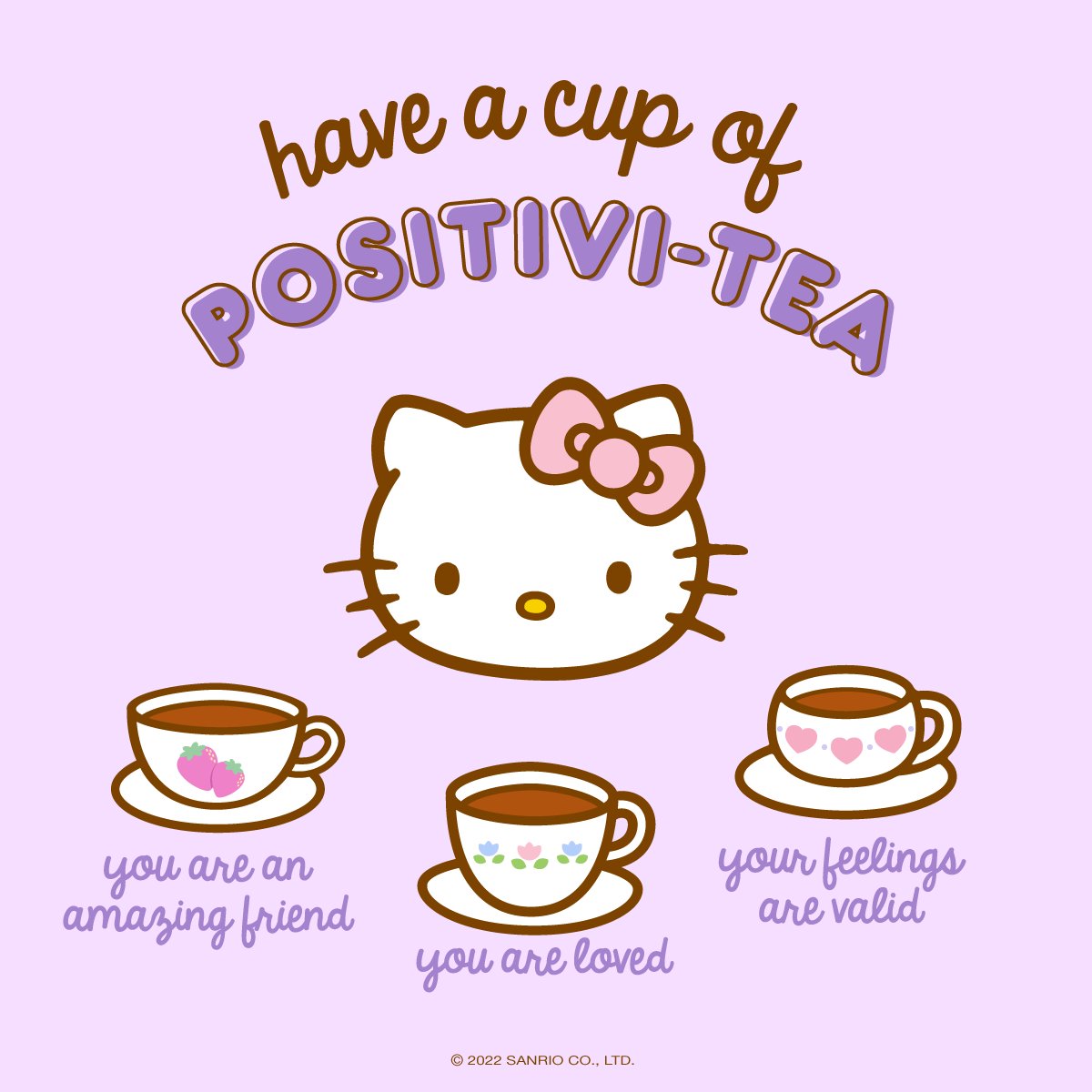 hellokitty's tweet photo. #WellnessWednesday: There’s always time for a cup of positivi-tea  🍵 Tag a friend to send good vibes 💖 https://t.co/sqDsa5tBL3