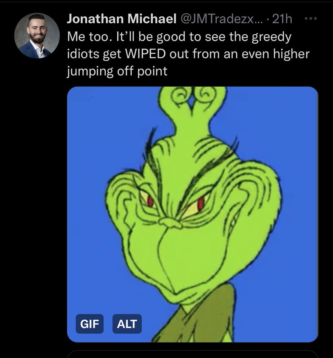 SkinGameApp's tweet photo. Use these FURUs to position your trades. The best contraindicators on social media….reliably wrong, use them accordingly!

Who is BEARISH and/or expecting a pullback?

@DrStoxx: BEARISH
@JMTradezxcii: BEARISH
@ FTV: BEARISH
@ Stevepattersontrading: BEARISH

$SPY $QQQ #BTC https://t.co/4wuxDlVWWI